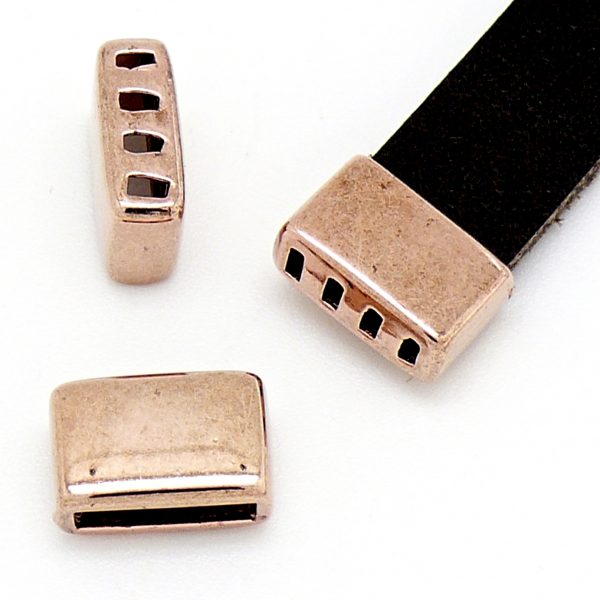 DQ Eindkap met 4 gaten voor 10mm breed leer Roségoud