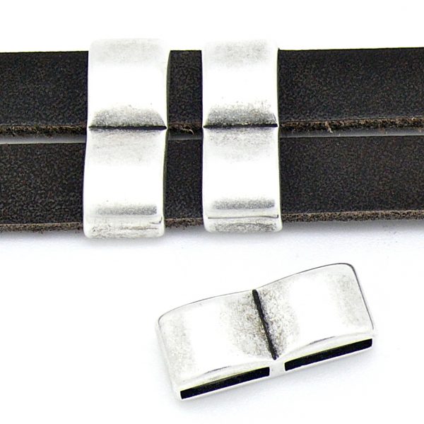 Schuifkraal dubbel vierkant voor 10mm breed leer, Antiek zilver