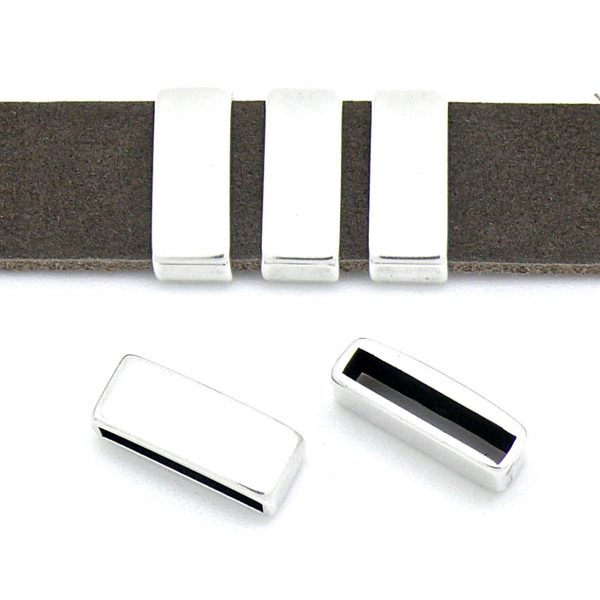 Schuifkraal rechthoek, gat 15x2.5mm, Antiek zilver