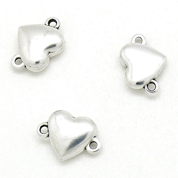 Magneetsluiting hartje met 2 oogjes, 10,5x15mm, Antiek zilver