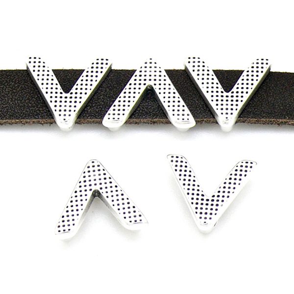 Schuifkraal V bewerkt voor 10mm breed leer, DQ Antiek zilver