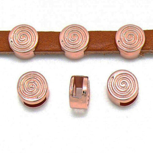 Schuifkraal rond met spiraal voor 10mm breed leer, DQ Rose Goud