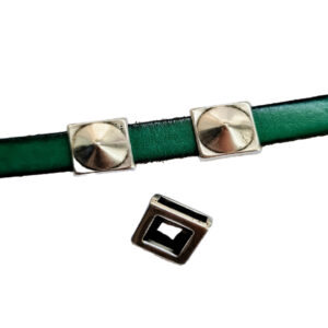 Schuifkraal spike 14mm voor 10mm breed leer, DQ Antiek Zilver