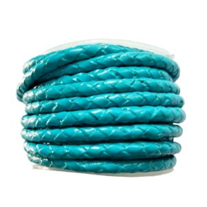 dq rondgevlochten leer, 4mm, aqua blauw