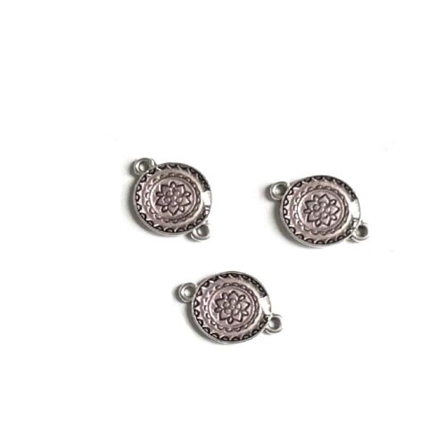 Tussenzetsel 15mm met motief, kleur lila, DQ Antiek Zilver