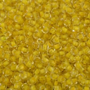 Rocailles, transparant gele kern, 1,5mm