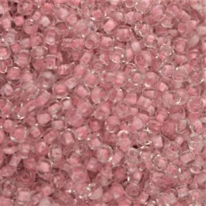 Rocailles, transparant lichtroze kern, 1,5mm