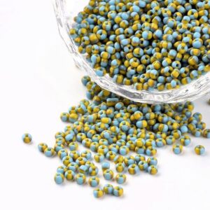 Rocailles, blauw-geel gestreept, 2mm