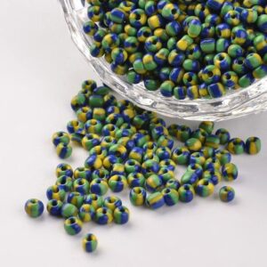 Rocailles, groen geel blauw gestreept, 3mm