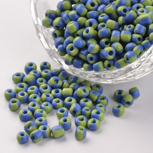 Rocailles, blauw-groen gestreept, 4mm