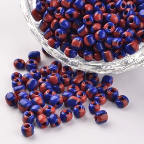 Rocailles, rood-blauw gestreept, 4mm