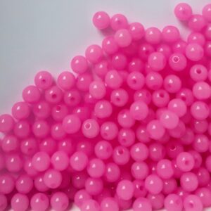 Acryl kralen, fluor roze, semi opaque, 6mm