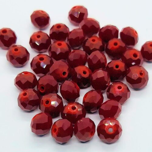 DQ glaskraal rondelle facet 6x8mm, Shiny Warm Rood