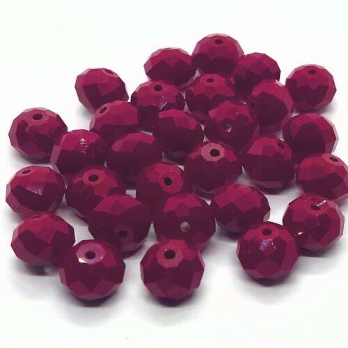DQ glaskraal rondelle facet 8x10mm, Shiny Donkerrood