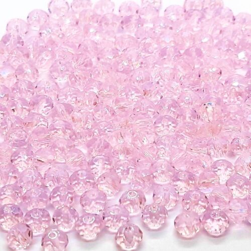 DQ glaskraal rondelle facet 3x4mm, Transparant Light Rose