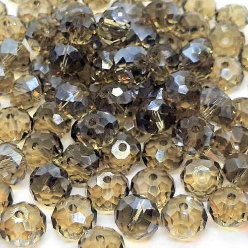 DQ glaskraal rondelle facet 6x8mm, Transparant Grijs