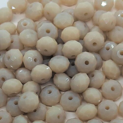 DQ glaskraal rondelle facet 6x8mm, Shiny Beige