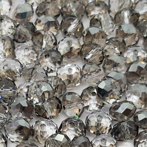 DQ glaskraal rondelle facet 6x8mm, Transparant Greige