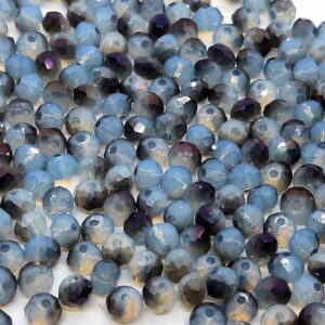 DQ glaskraal rondelle facet 3x4mm, White Opal Blue