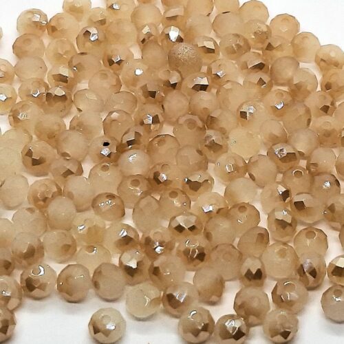 DQ glaskraal rondelle facet 4x6mm, Opal White Beige Diamond