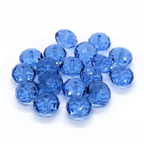 Glaskraal rondelle facet 8x10mm, Crystal Blue