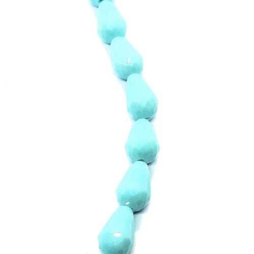 DQ glaskraal druppel facet 8x11mm, Baby Blauw