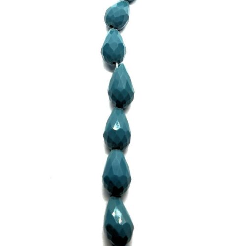 DQ glaskraal druppel facet 8x11mm, Vintage Blauw