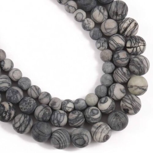Black Web Jasper Frosted, 10 mm