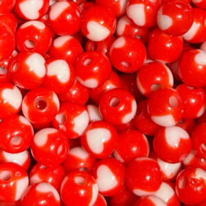 Acrylkralen rond met hartje, rood/wit