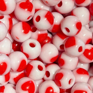 Acrylkralen rond met hartje, wit/rood