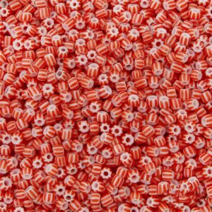 Rocailles, Rood Wit Gestreept, 2mm